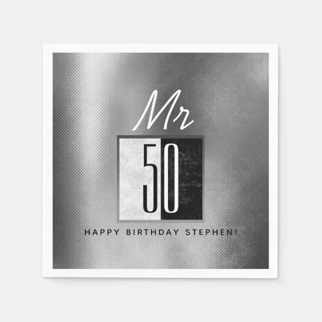 Serviette En Papier 50e anniversaire noir et argent (Devant)