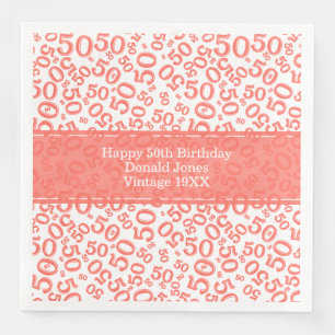 Serviette En Papier 50e anniversaire Numéro d'âge Corail Motif/Blanc