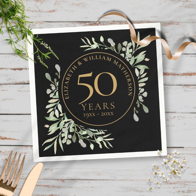 Serviette En Papier 50e Anniversaire Or Aquarelle Feuille verdure (Créateur téléchargé)