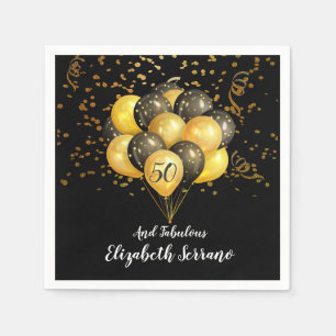 Serviette En Papier 50e Anniversaire Or Et Ballons Noirs Et Confetti