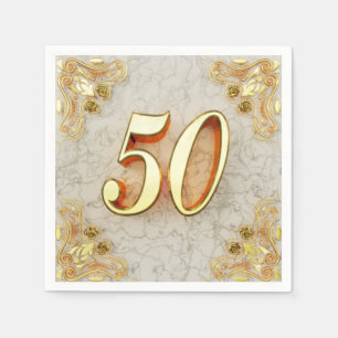 Serviette En Papier 50e anniversaire ou anniversaire Regal or et marbr
