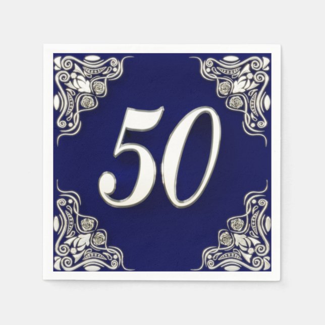 Serviette En Papier 50e anniversaire ou anniversaire Regal Silver Blue (Devant)