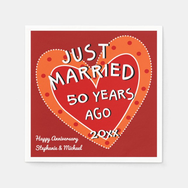 Serviette En Papier 50e anniversaire ou toute année amusante Red Heart (Devant)