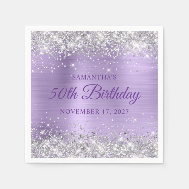 Serviette En Papier 50e anniversaire Parties scintillant d'argent Pale (Devant)