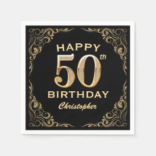 Serviette En Papier 50e anniversaire Parties scintillant noir et or ca