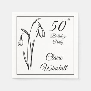 Serviette En Papier 50e Anniversaire Perce-Neige Floral Noir Et Blanc