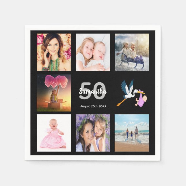 Serviette En Papier 50e anniversaire photo collage noir (Devant)