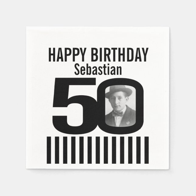 Serviette En Papier 50e anniversaire photo noir rayures photo serviett (Devant)