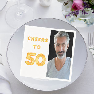 Serviette En Papier 50e anniversaire photo or blanc