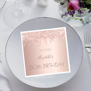 Serviette En Papier 50e anniversaire rose parties scintillant d'or 50