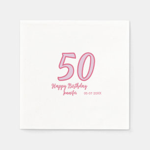 Serviette En Papier 50e anniversaire rose violet gras nom simple minim