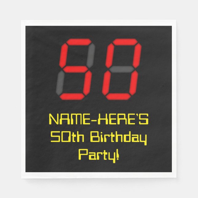 Serviette En Papier 50e anniversaire : Rouge Digital Clock Style "50"  (Devant)