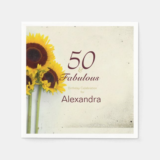 Serviette En Papier 50e anniversaire Sunflower Rustic Party (Devant)