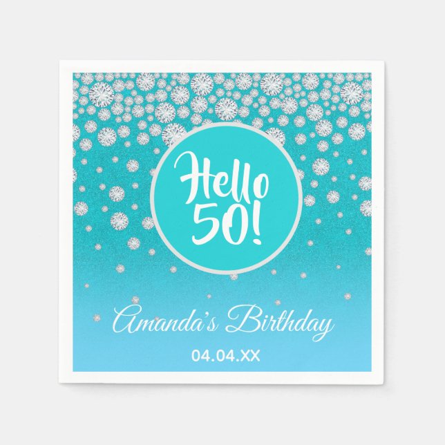 Serviette En Papier 50e anniversaire turquoise bleu parties scintillan (Devant)