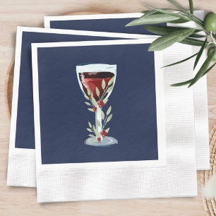 Serviette En Papier 50e anniversaire Vin rouge Rose Aquarelle Marine B