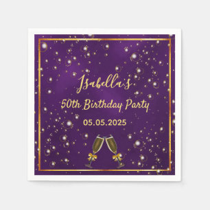Serviette En Papier 50e anniversaire violet bulles d'or monogramme