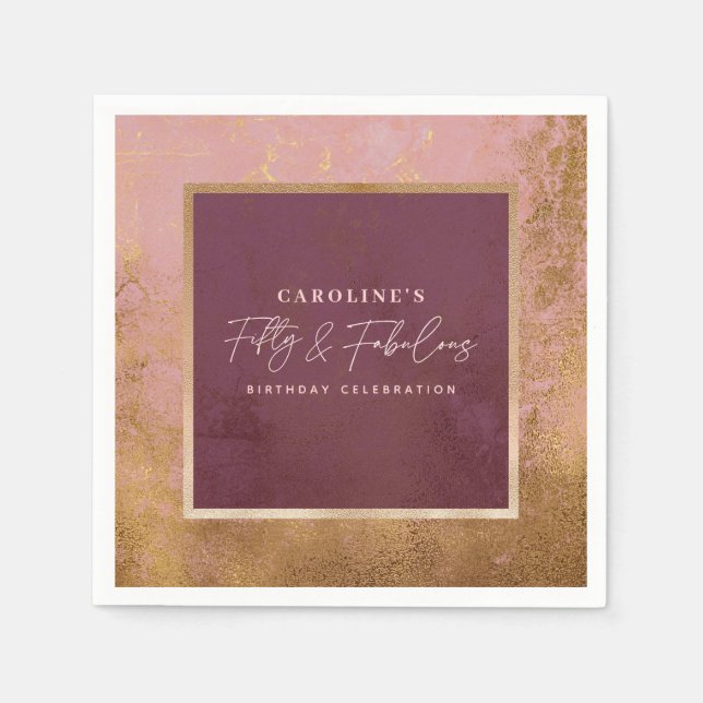 Serviette En Papier 50e fête d'anniversaire Gold & Pink (Devant)