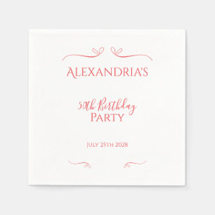 Serviette En Papier 50e fête d'anniversaire minimal rose moderne rouge