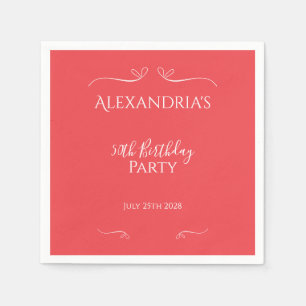 Serviette En Papier 50e fête d'anniversaire Modern rose Coeurs rouges