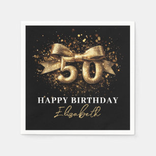 Serviette En Papier 50e fête d'anniversaire moderne Noir et Or