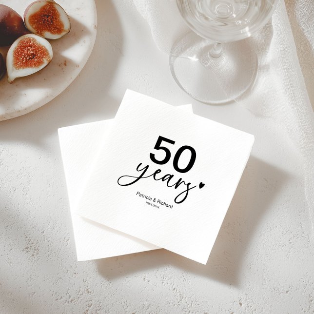 Serviette En Papier 50e fête du Mariage noir et blanc (Créateur téléchargé)