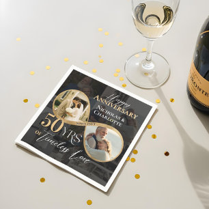 Serviette En Papier 50e Joyeux Anniversaire de Mariage Then & Now Or I