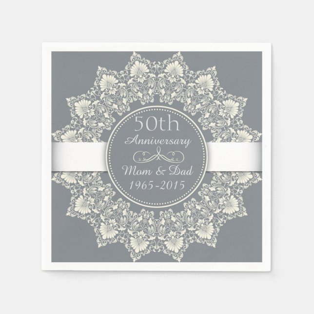 Serviette En Papier 50ème Mariage Anniversaire dentelle ronde ornement (Devant)