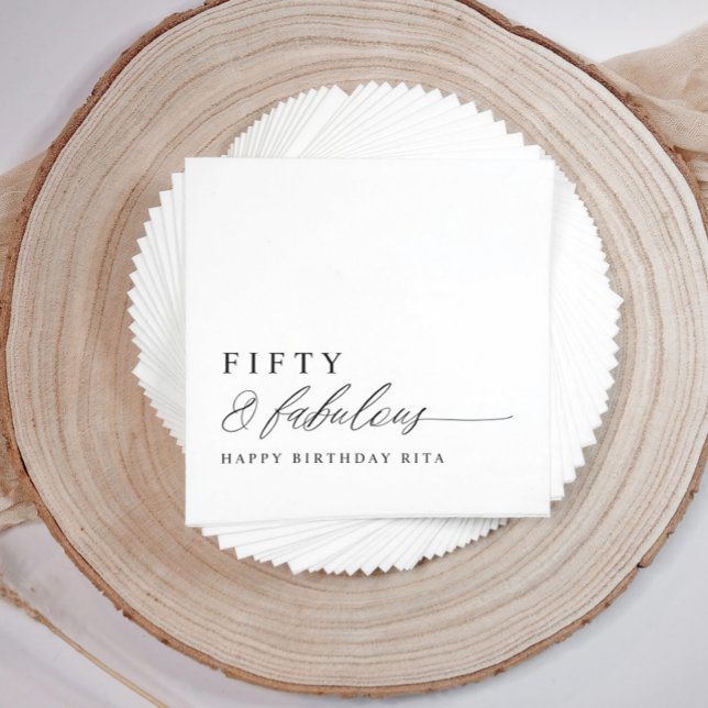 Serviette En Papier 50th Birthday Party Fifty & Fabulous Modern (50 & Fabulous Birthday Party Napkins - Elegant Modern Calligraphy Script)