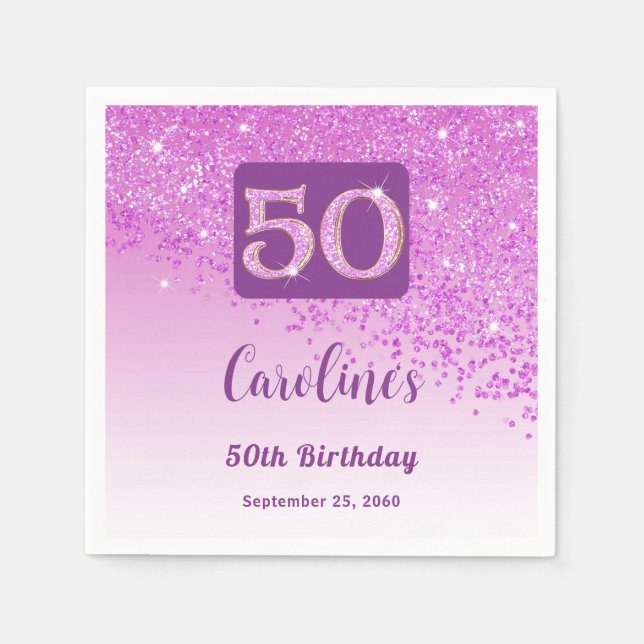 Serviette En Papier 50th Birthday Party Sparkling Pink Glitter (Devant)