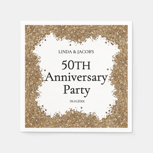 Serviette En Papier 50th Wedding Anniversary Gold Faux Glitter  (Devant)