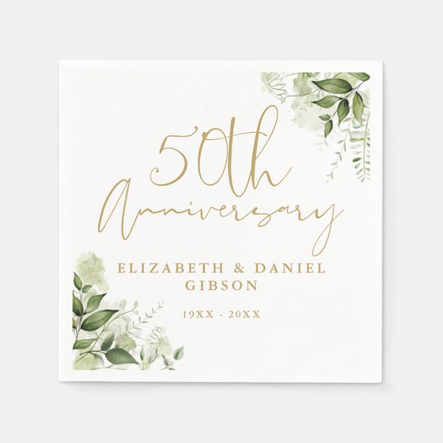 Serviette En Papier 50th Wedding Anniversary Greenery Gold Script (Devant)