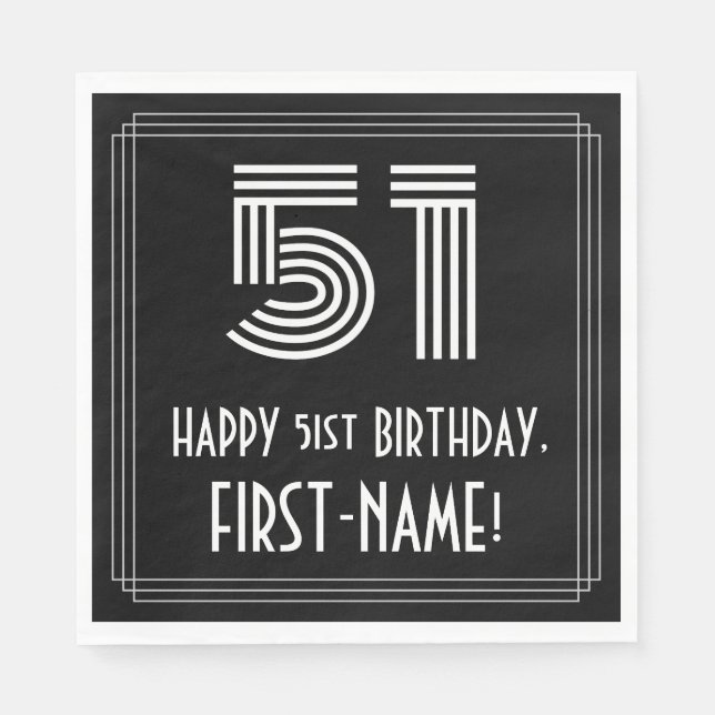 Serviette En Papier 51e anniversaire : Art Déco Inspiré Look "51" + No (Devant)