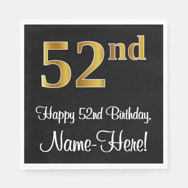 Serviette En Papier 52e anniversaire ~ Elégant Luxueux Faux Gold Look  (Devant)
