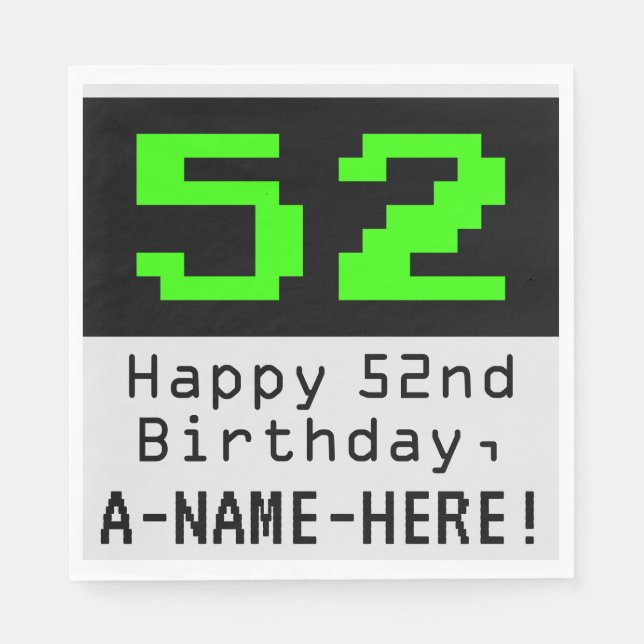 Serviette En Papier 52e anniversaire - Nerdy / Geeky Style "52" & Nom (Devant)
