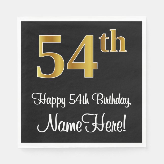 Serviette En Papier 54e anniversaire ~ Elégant Luxueux Faux Gold Look  (Devant)