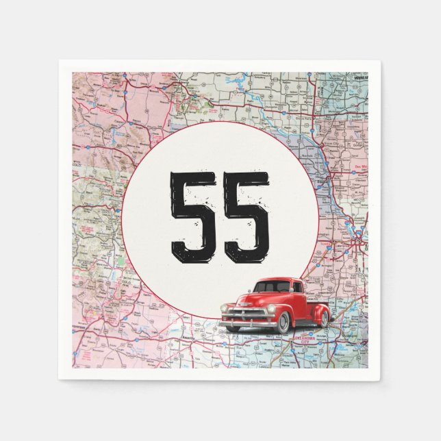 Serviette En Papier 55e anniversaire Camion rouge Retro sur la carte r (Devant)