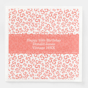 Serviette En Papier 55e anniversaire Numéro d'âge Corail Motif/Blanc