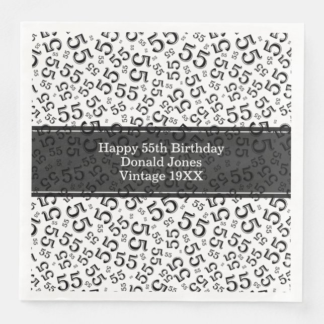 Serviette En Papier 55e anniversaire Numéro d'âge Motif noir/blanc (Devant)