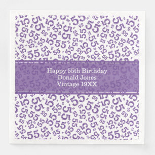 Serviette En Papier 55e anniversaire Numéro d'âge Motif pourpre/blanc