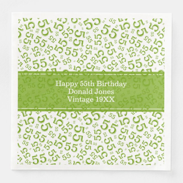 Serviette En Papier 55e anniversaire Numéro d'âge Motif Vert/blanc (Devant)