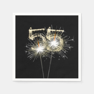 Serviette En Papier 55e anniversaire Sparklers de la fête sur Noir