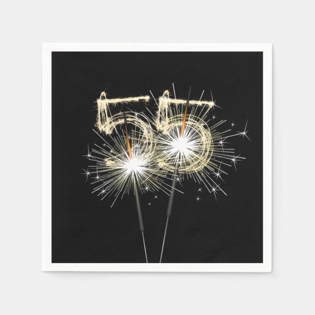 Serviette En Papier 55e anniversaire Sparklers de la fête sur Noir (Devant)