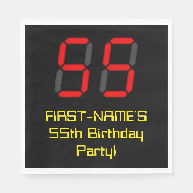 Serviette En Papier 55ème anniversaire : Rouge Digital Clock Style "55 (Devant)