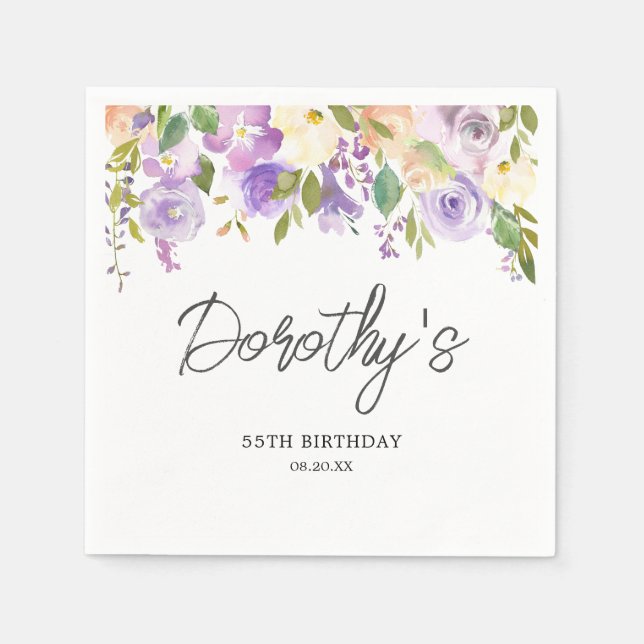 Serviette En Papier 55th Birthday Party Purple Rose Floral Custom (Devant)