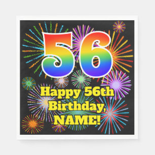 Serviette En Papier 56e anniversaire : Fun Fireworks Motif + Rainbow 5