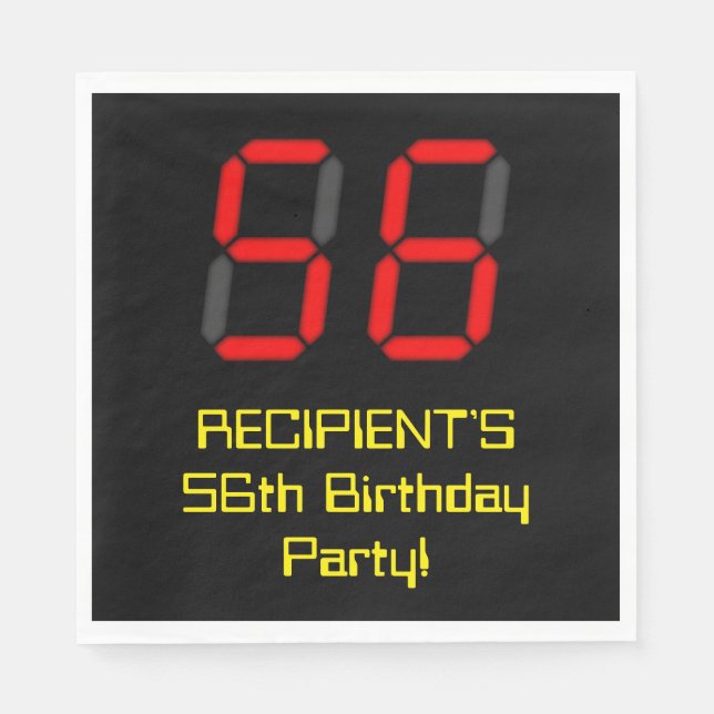 Serviette En Papier 56e anniversaire : Rouge Digital Clock Style "56"  (Devant)