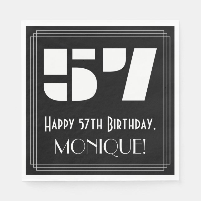 Serviette En Papier 57ème anniversaire : Art Déco Inspiré Look "57" +  (Devant)