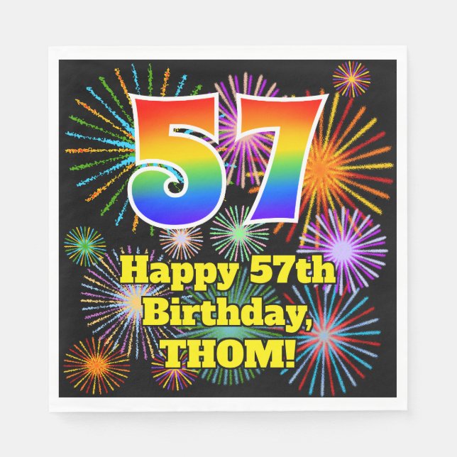 Serviette En Papier 57ème anniversaire : Fun Fireworks Motif + Rainbow (Devant)