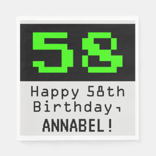 Serviette En Papier 58e anniversaire - Nerdy / Geeky Style "58" & Nom