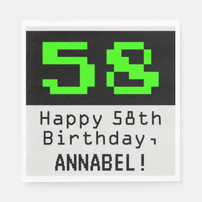 Serviette En Papier 58e anniversaire - Nerdy / Geeky Style "58" & Nom (Devant)